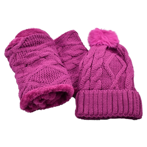 Women’s Cable Knit Hat & Infinity Scarf Set – Fuzzy Lined Winter