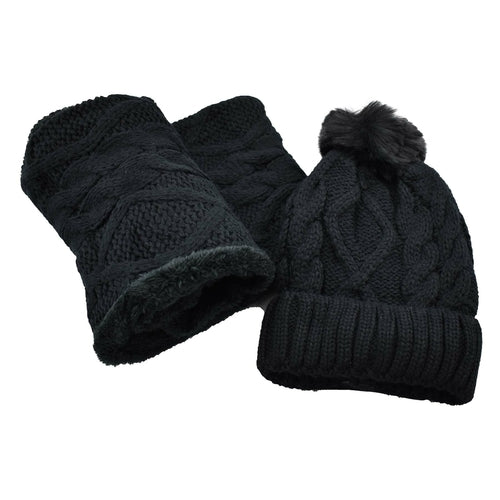 Women’s Cable Knit Hat & Infinity Scarf Set – Fuzzy Lined Winter