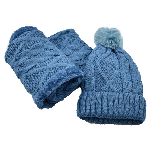 Women’s Cable Knit Hat & Infinity Scarf Set – Fuzzy Lined Winter