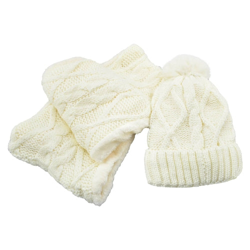 Women’s Cable Knit Hat & Infinity Scarf Set – Fuzzy Lined Winter