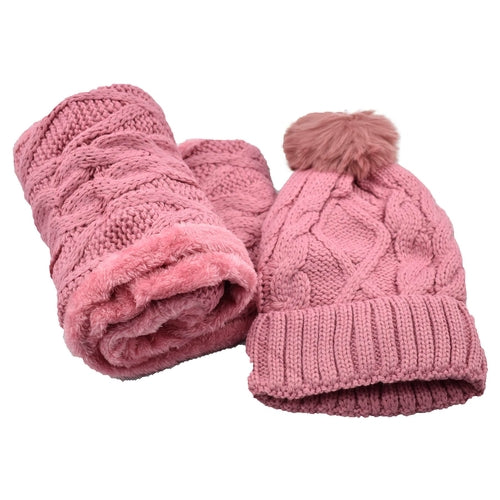 Women’s Cable Knit Hat & Infinity Scarf Set – Fuzzy Lined Winter