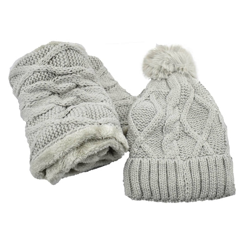 Women’s Cable Knit Hat & Infinity Scarf Set – Fuzzy Lined Winter