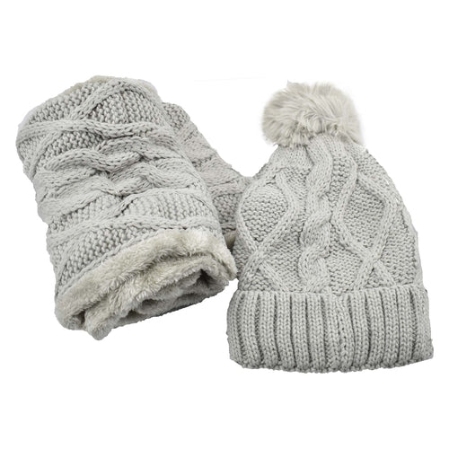 Women’s Cable Knit Hat & Infinity Scarf Set – Fuzzy Lined Winter