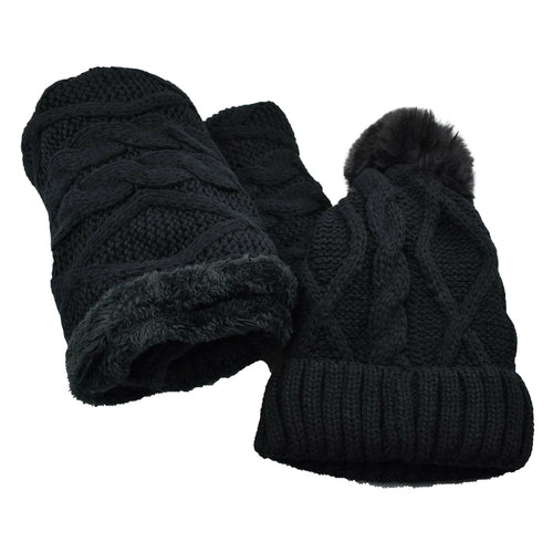 Women’s Cable Knit Hat & Infinity Scarf Set – Fuzzy Lined Winter