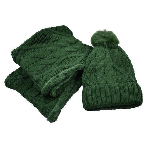 Women’s Cable Knit Hat & Infinity Scarf Set – Fuzzy Lined Winter
