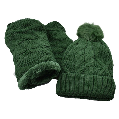 Women’s Cable Knit Hat & Infinity Scarf Set – Fuzzy Lined Winter