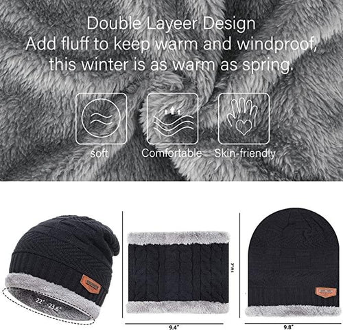 Mens Womens Winter Beanie Hat Scarf Set Warm Knit Hat Thick Fleece