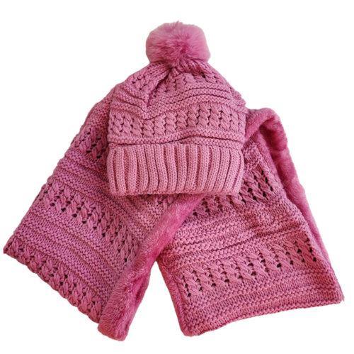 Women’s Cable Knit Hat & Infinity Scarf Set – Fuzzy Lined Winter