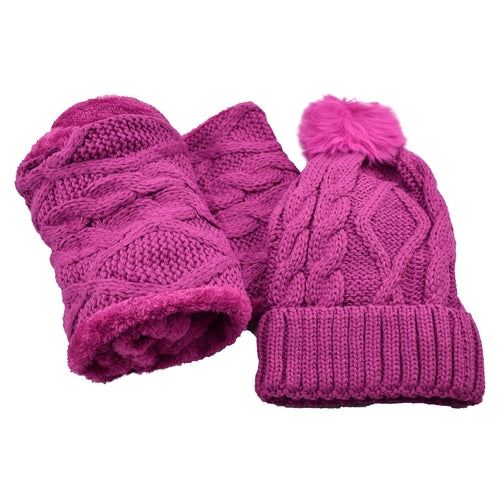 Women’s Cable Knit Hat & Infinity Scarf Set – Fuzzy Lined Winter