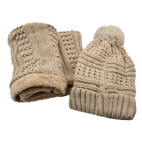 Women’s Cable Knit Hat & Infinity Scarf Set – Fuzzy Lined Winter