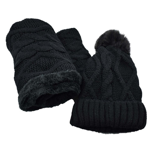 Women’s Cable Knit Hat & Infinity Scarf Set – Fuzzy Lined Winter