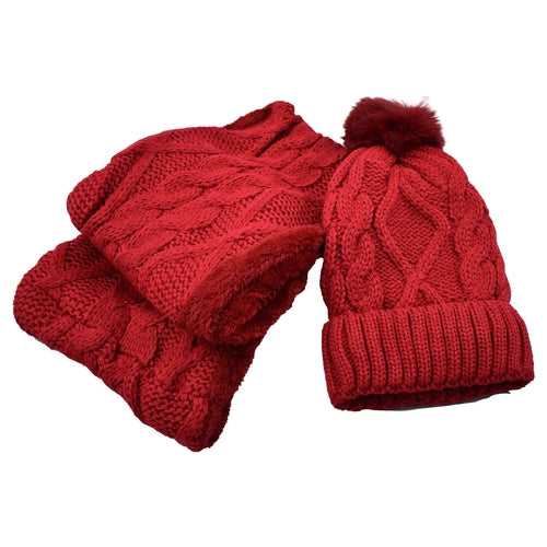 Women’s Cable Knit Hat & Infinity Scarf Set – Fuzzy Lined Winter