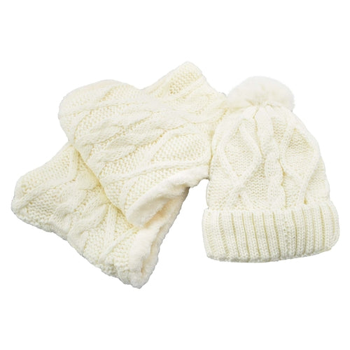 Women’s Cable Knit Hat & Infinity Scarf Set – Fuzzy Lined Winter